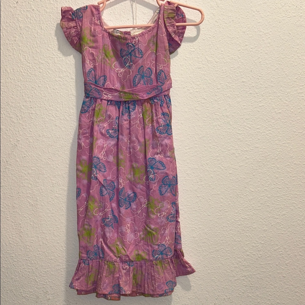 Butterfly Print Purple and Blue Girls Dress